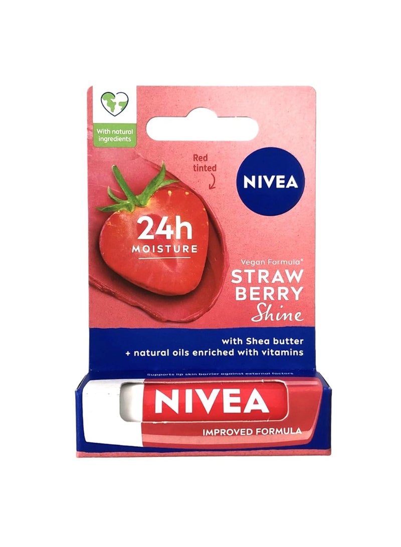 NIVEA Strawberry Shine Lip Balm 4.8gm | With Vit C, E & Shea Butter| Red Tint - Image 1